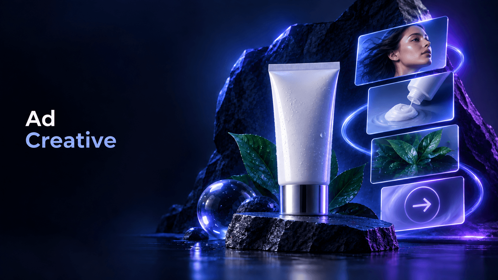 Sprokl Blog cover showing a premium ecommerce product beside luminous storyboard frames for ad creative.