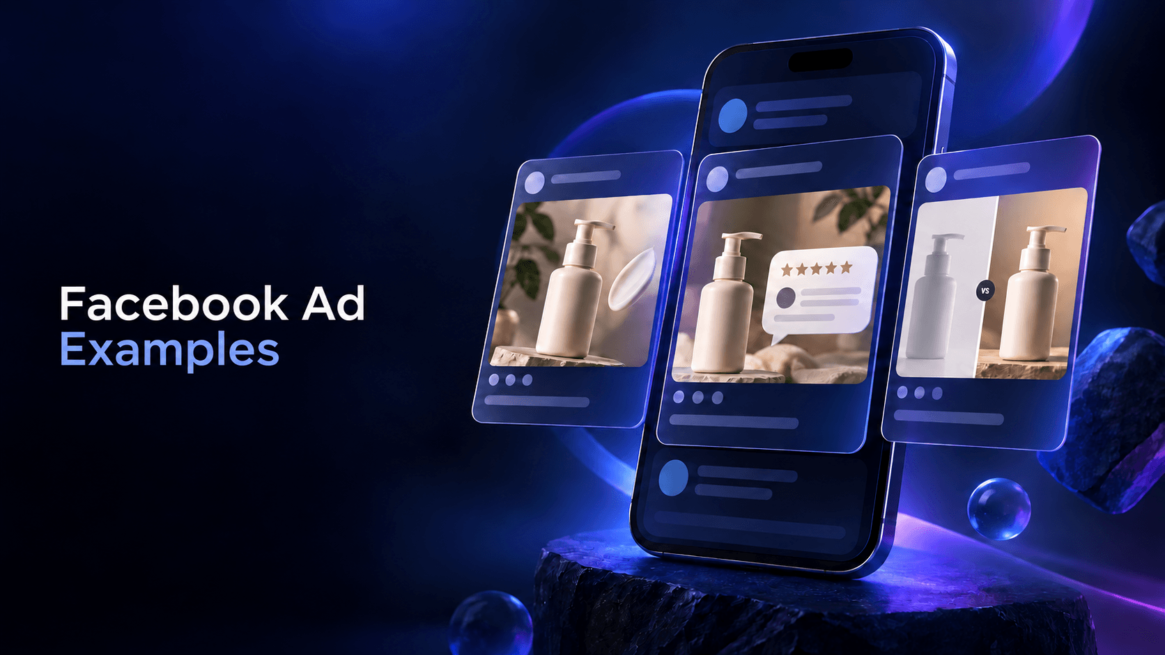 Sprokl Blog cover showing abstract ecommerce ad examples for product demonstration, proof, and comparison on a dark editorial feed.
