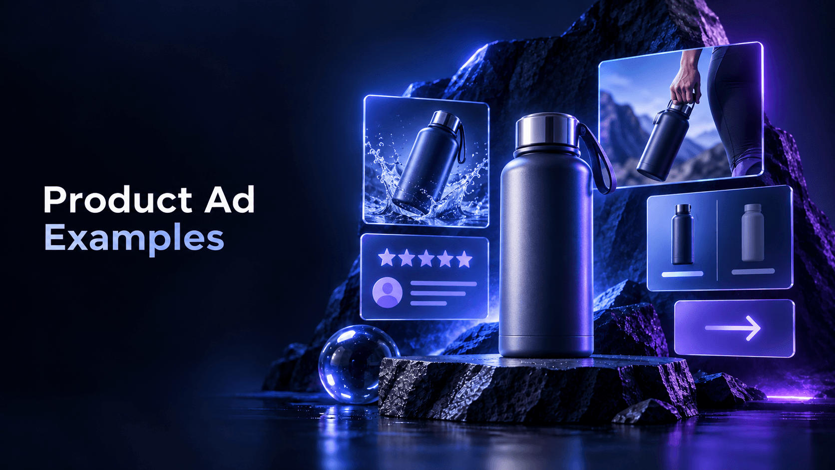 Sprokl Blog cover showing a generic ecommerce product presented through product-in-use, proof, comparison, and call-to-action ad treatments.
