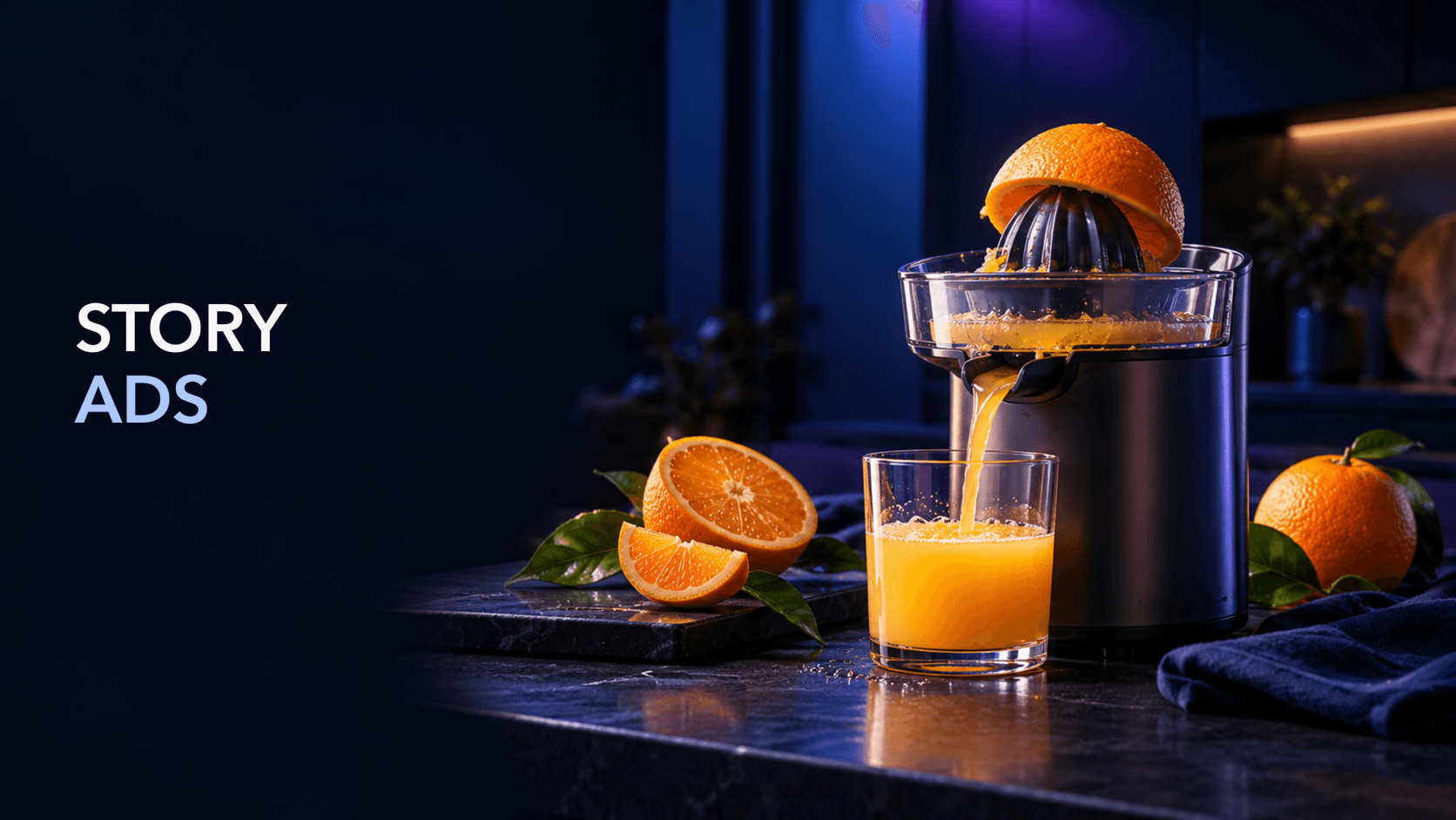 Sprokl Blog cover showing a citrus juicer turning a product moment into a story under the label Story Ads.